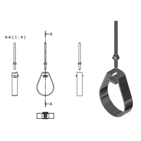 frs fire rated pear clip 100mm technical drawing